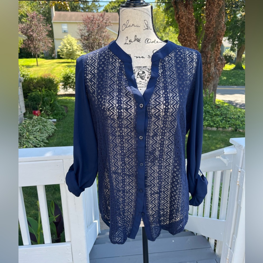 New York & Company Lace Sheer Blouse Sz Small
